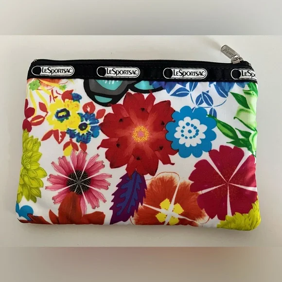 LeSportSac Bright Floral 3-Zipper flat pouch - Picture 2 of 7
